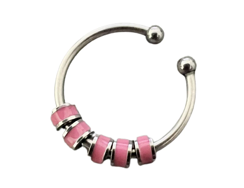 Open Ring Adjustable Fine Workmanship Anxiety Relief with Enamel Bead Opening Decoration Accessory Unisex Stacking Spinning Ring for Daily Wear - Pink
