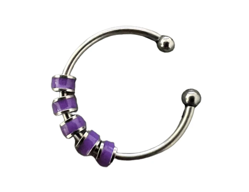 Open Ring Adjustable Fine Workmanship Anxiety Relief with Enamel Bead Opening Decoration Accessory Unisex Stacking Spinning Ring for Daily Wear - Purple