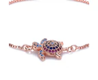 Turtle Bracelet Adjustable Shiny Colorful Rhinestones Sparkling Geometric Decorative Gift Women Girls Sea Turtle Bracelet Dainty Jewelry for Dating - Rose Gold
