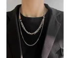 Men Necklace Hip Hop Double Layer Stitching Geometric Bright Luster Decoration Gift Male Cross Star Pendant Chain Necklace Jewelry for Club - Silver