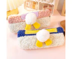 Japanese Cute Large Capacity Woolen Yarn Pencil Bag Stationery Storage Pouch-Pink White