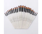 12Pcs Wood Handle Watercolor Paint Brush Pen Student Artist Beginner Stationery-A
