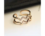 Women Ring Shiny Rhinestones Inlaid Sparkling Adjustable Opening Geometric Birthday Gift Ladies Double Wave Finger Ring Party Jewelry for Anniversary - Rose Gold