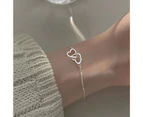 Women Bracelet Sweet Geometric Bright Luster Adjustable Extension Chain Decorative Gift Hollow Love Heart Interlock Chain Bracelet Hand Jewelry for Dating - Silver