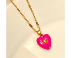 Women Necklace Thin Adjustable Bright Luster Decorative All Match Jewelry Gift Dripping Oil Double Love Heart Pendant Necklace Clavicle Chain for Dating - Pink