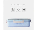 1000ML Natural Wheat Safety Bento Box with Chopsticks Spoon BluePlastic Student Lunch Box 3 Compartments - Blue