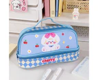 aerkesd Pencil Bag Cartoon Double Layers Large Capacity Waterproof Stationery Storage Bear Bunny INS Pencil Bag for School-Blue
