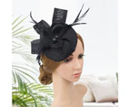 Faux Feather Fascinator Hat Net Yarn Hat Shape Bow Mesh Mini Beret Hat Headdress Black