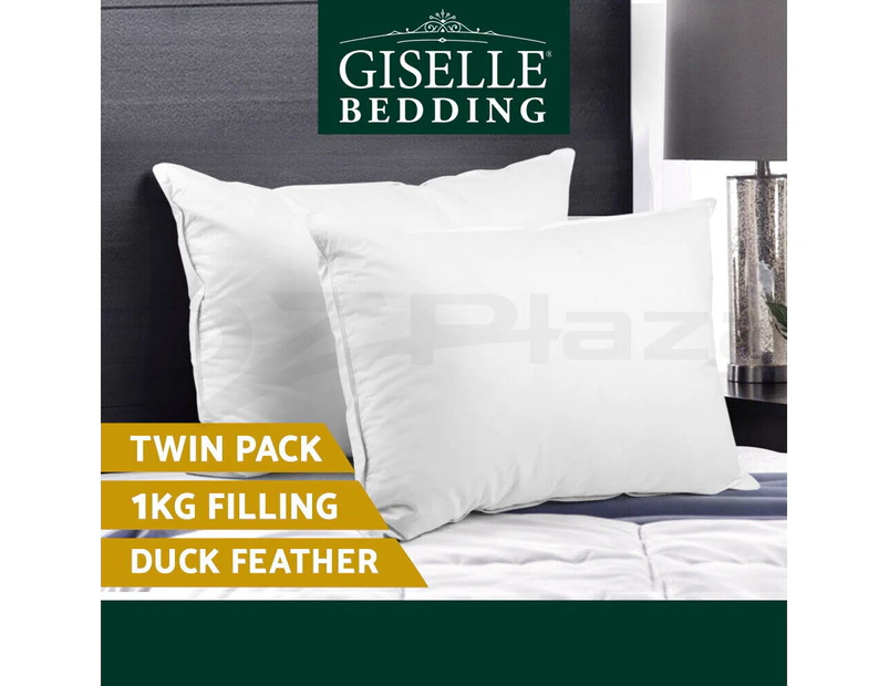 Giselle Bedding Pillow Duck Down Feather Pillows Twin Pack Cotton Cover Hotel