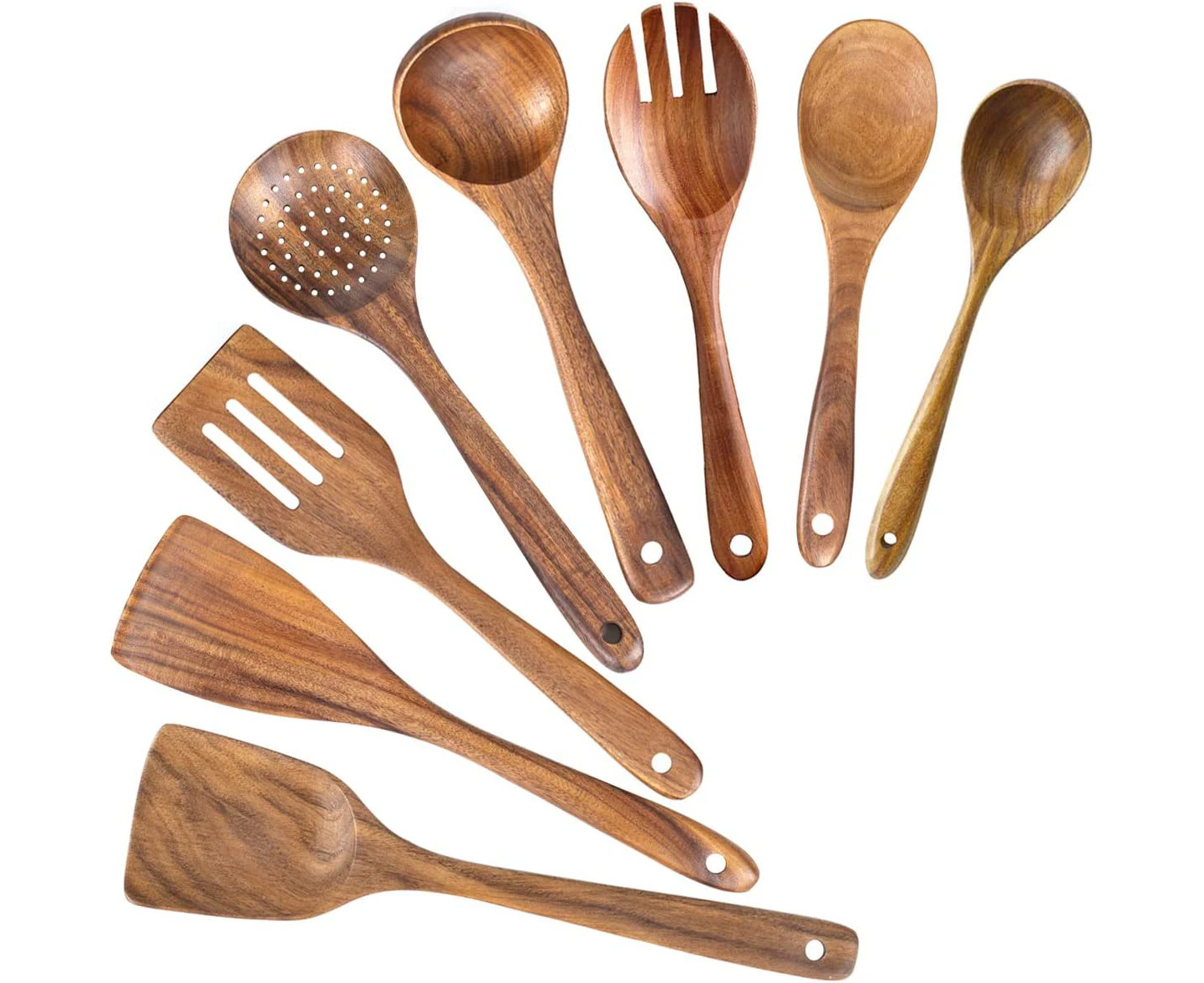 Wooden Spoons for Cooking,Nonstick Kitchen Utensil Set,Wooden Spoons Cooking Utensil Set Non Scratch Natural Teak