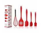 Silicone 5 Rubber Cover -Red (330g)5Pcs/Set Pink or Red Silicone Cooking Tool Sets Egg Beater Spoon Spatula Oil Brush Kitchenware