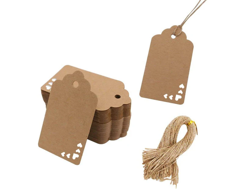 Kraft Paper Tags, 100 Pcs Heart Kraft Paper Gift Tags Craft Hang Tags with Free 100 Root Natural Jute Twine for Gifts