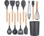 Kitchen Utensil Set, Silicone, 11-piece Cooking Utensil Set With Holder, Kitchen Utensils With Wooden Handle, Non-stick Coated And Heat-resistant, Kit