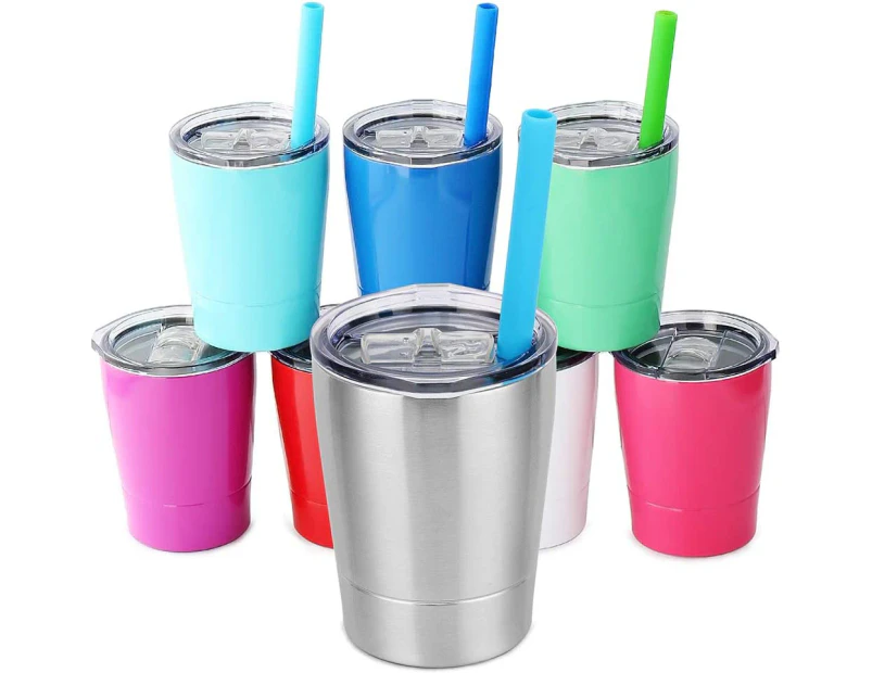 Children'S Stainless Steel Mug Cute Little Mug With Lid And Silicone Straw - Natural