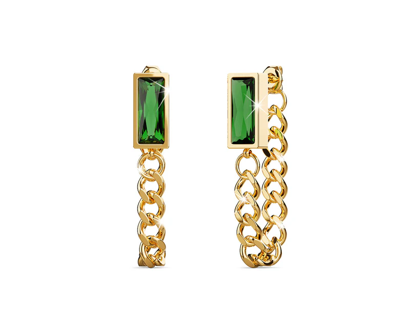 Green Zirconia Dangly Stud Earrings - 35mm