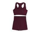 2Pcs Workout Set Seamless Super Soft Nylon Bra Gym Shorts Sports Suit Yoga Outfits for Women-Fuchsia