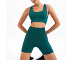 2Pcs Workout Set Seamless Super Soft Nylon Bra Gym Shorts Sports Suit Yoga Outfits for Women-Blackish Green