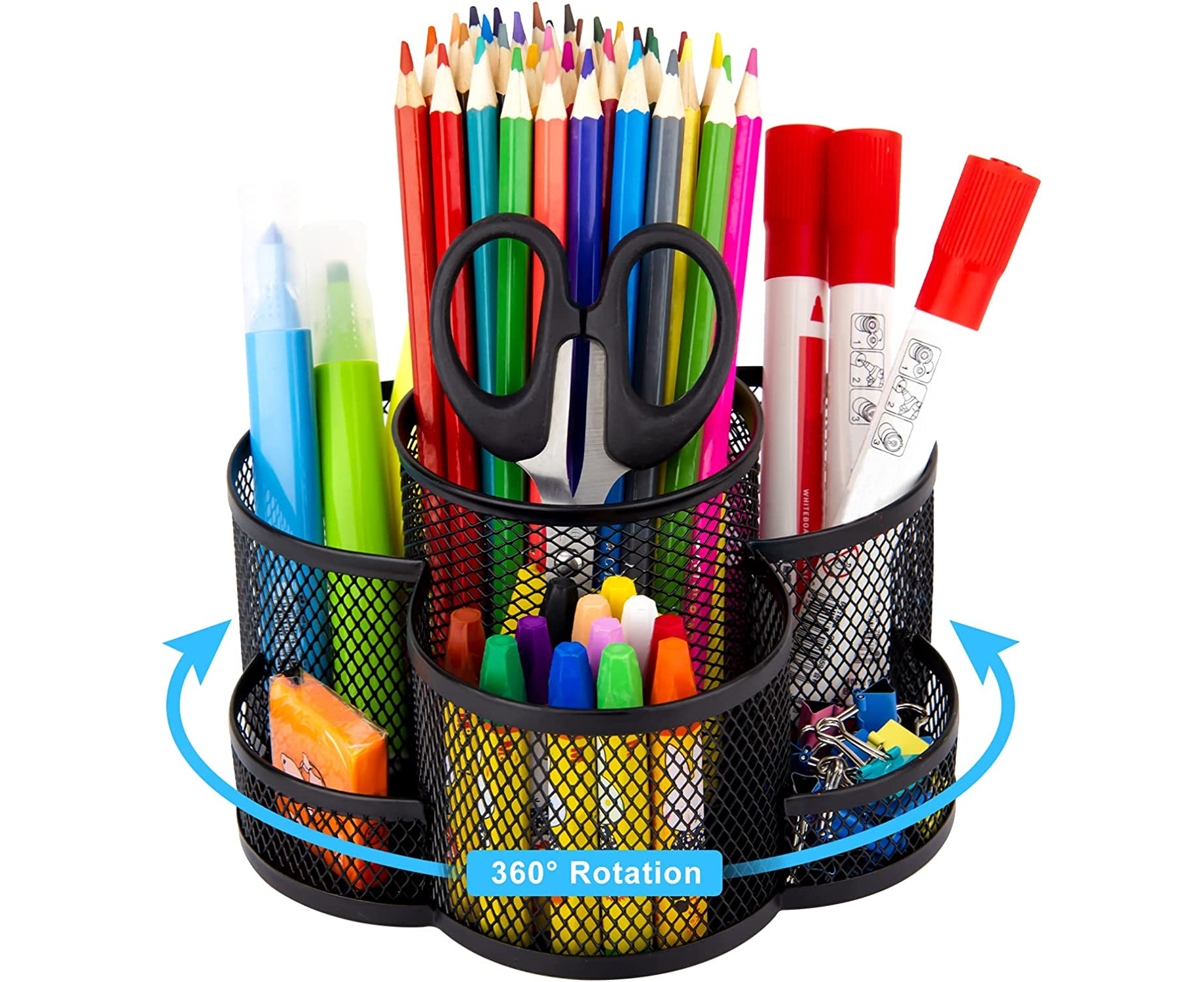 Mesh Pen Holder for Desk, 360-Degree Rotating Desk Organizer Pencil ...