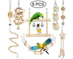 8Pcs/Set Pet Bird Toy Wooden Beads Ball Bell Swing Chew Wood Hanging Parrot Cage Toys for Garden