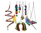 7Pcs Wooden Beads Bell Swing Ladder Bird Parakeet Hanging Perch Parrot Pet Toy