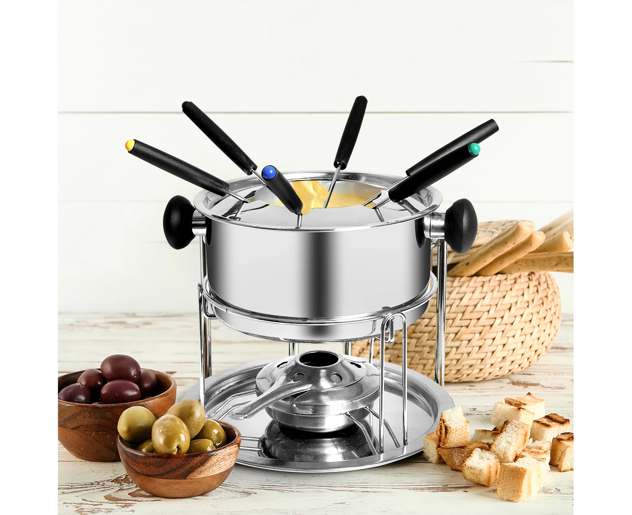 Toque Classic Fondue Set 12pcs Stainless Steel Cheese Chocolate Dipping  6 Forks