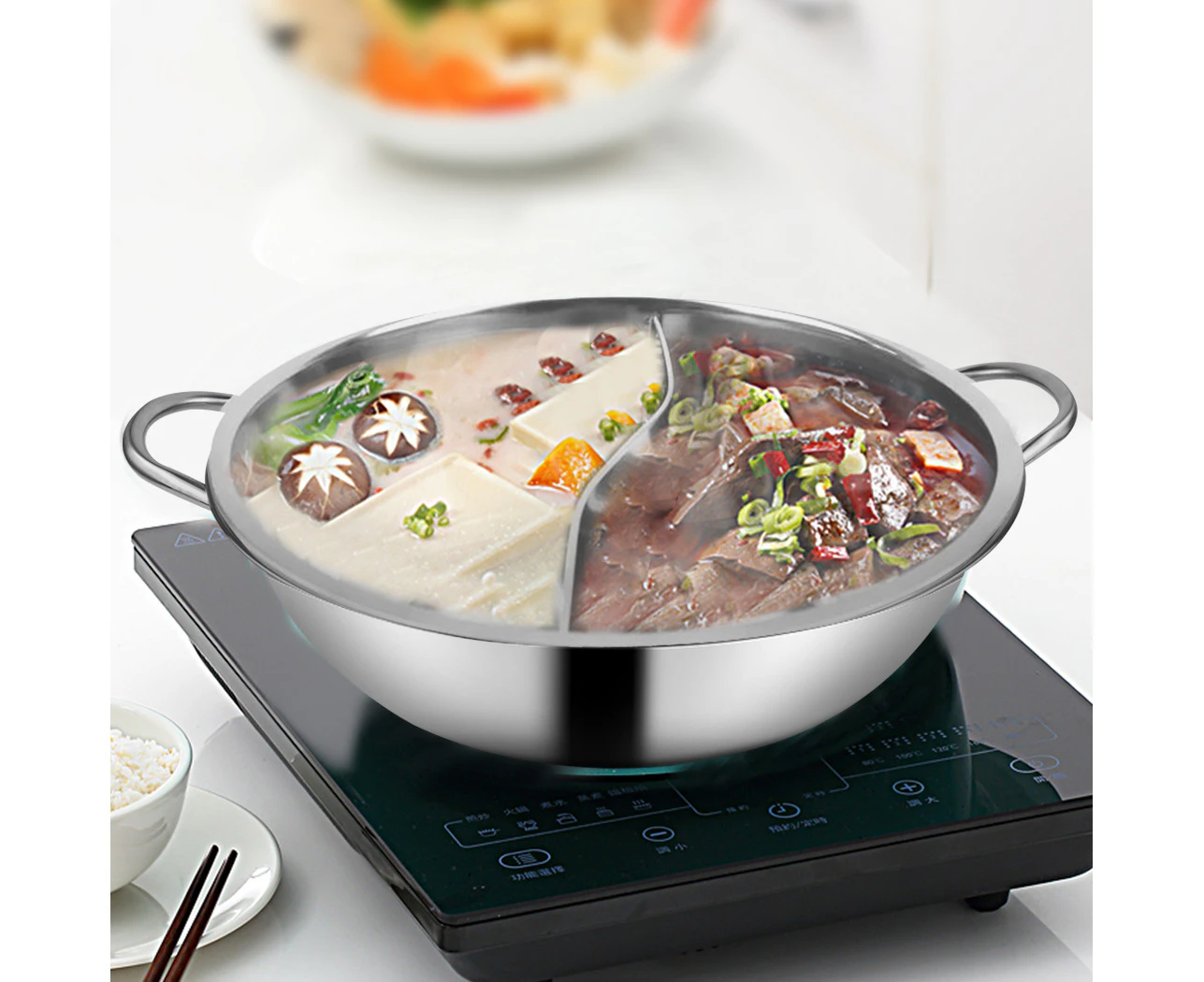 Toque 34cm Stainless Steel Twin Mandarin Duck Hot Pot Induction Cooker No Lid