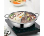 Toque 34cm Stainless Steel Twin Mandarin Duck Hot Pot Induction Cooker No Lid - Silver