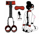 BDSM Collar & Handcuffs Back with Blindfold Restraints Bondage Kit - Red&Black