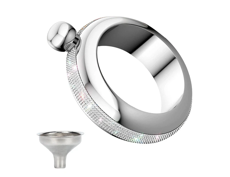 (Silver Paste Diamond + Plain Lid) Jug Bracelet + Funnel | Hip Flask Set
