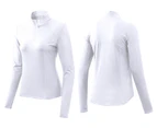 Bonivenshion Women's Long Sleeve Sports Tops Quick Dry Half Zip Thumb Hole Outdoor Performanece Workout Shirts Tennis Running Tops-White