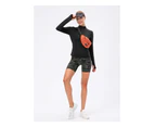Bonivenshion Women's Long Sleeve Sports Tops Quick Dry Half Zip Thumb Hole Outdoor Performanece Workout Shirts Tennis Running Tops-Black