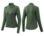 Bonivenshion Women's Long Sleeve Sports Tops Quick Dry Half Zip Thumb Hole Outdoor Performanece Workout Shirts Tennis Running Tops-Green