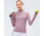 Bonivenshion Women's Long Sleeve Sports Tops Quick Dry Half Zip Thumb Hole Outdoor Performanece Workout Shirts Tennis Running Tops-Pink