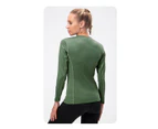 Bonivenshion Women's Long Sleeve Sports Tops Quick Dry Slim Fit V-neck Outdoor Performanece Workout Shirts Tennis Running Tops-Green