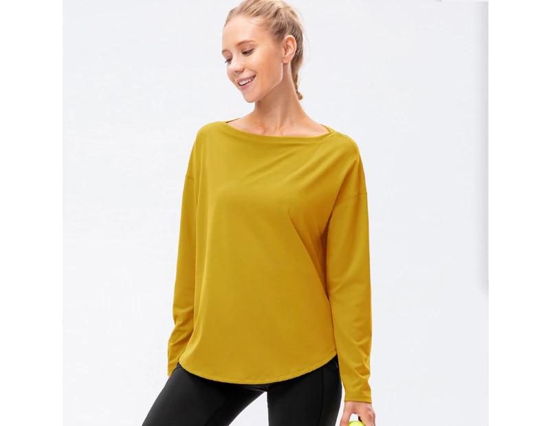 Bonivenshion Women's Long Sleeve Tennis Tops Quick Dry Outdoor Performanece Workout Shirts Sports Running Tops-Yellow