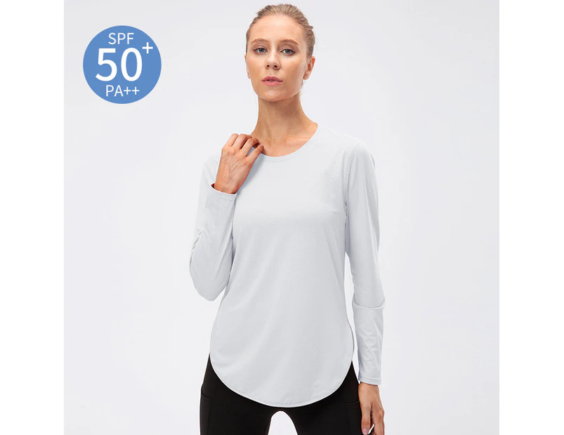 Bonivenshion Women's UPF 50+ Sun Protection Tops Long Sleeve Sports Tops Quick Dry Outdoor Performanece Workout Shirts Tennis Running Tops-White