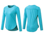 Bonivenshion Women's UPF 50+ Sun Protection Tops Long Sleeve Sports Tops Quick Dry Outdoor Performanece Workout Shirts Tennis Running Tops-Blue