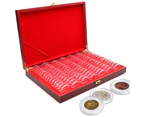 100Pcs Coin Holder Capsules Storage With Red Wooden Box Case Container Organizer