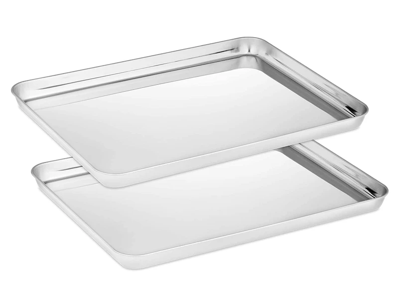 Baking tray set of 2, stainless steel oven tray, baking tray non-toxic & healthy, mirror-smooth & rust-free, easy to clean & dishwasher-safe