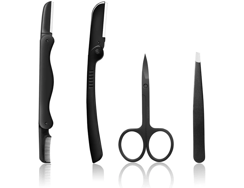 Eyebrow Razor, Scissors, Tweezers 4 In 1 Eyebrow Kit, Eyebrow Trimmer Kit, Nose Hair Removal Scissors