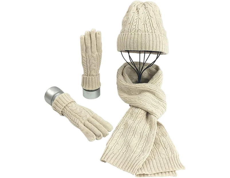 Hat, Scarf & Glove Sets for Women Ladies Soft Warm Knitted Long Scarf 3 in 1 Winter Thick Knitted Set for Skiing Outdoors Shopping Fishing