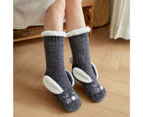 aerkesd 1 Pair High Elastic Middle Tube Knitted Socks Fleece Lined Cartoon Rabbit Decor Women Warm Fluffy Socks for Christmas-Dark Gray - Dark Gray