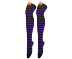 aerkesd 1 Pair Halloween Stockings Over The Knee Pumpkin Striped Soft Keep Warm High Elasticity Solid Color Winter Thigh Socks for Halloween Party-Purple - Purple