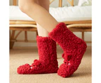 aerkesd 1 Pair Floor Sock Warm-keeping Breathable Coral Fleece Fade-resistant Thermal Winter Slipper Sock for Home-Red - Red