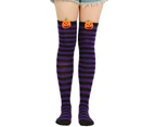 aerkesd 1 Pair Halloween Stockings Over The Knee Pumpkin Striped Soft Keep Warm High Elasticity Solid Color Winter Thigh Socks for Halloween Party-Purple - Purple