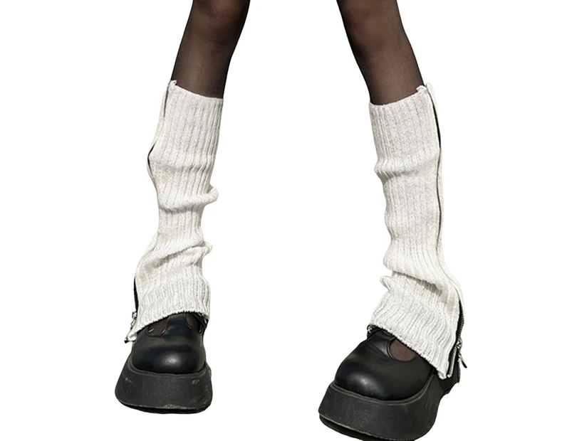 aerkesd 1 Pair Autumn Winter Women Leg Warmers Knitted Japan Style Zipper Up Boot Socks for Daily Wear-White - White