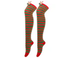 aerkesd 1 Pair Knee Socks Extra-Long Super Soft Stripe Pattern Decorative Polyester Cotton Girls Long Thigh High Socks Gift for Home-One Size Red Green - Red Green