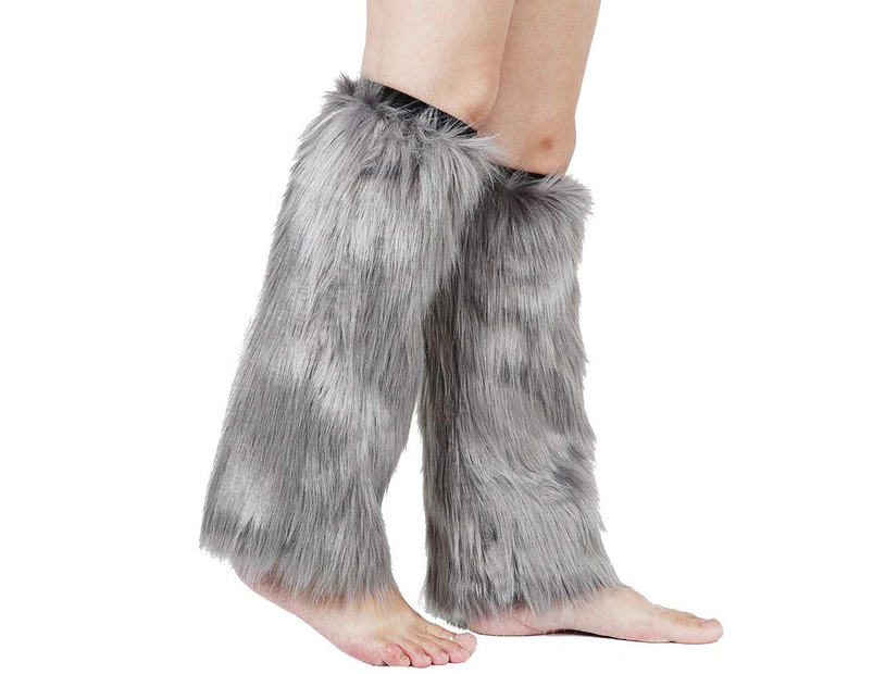 aerkesd 1 Pair Leg Warmers Faux Fur Fluffy Knee High Thickened Sexy Keep Warm Solid Color Autumn Winter Women Boot Stockings for Home-Light Grey - Light Grey