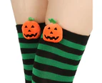 aerkesd 1 Pair Halloween Stockings Over The Knee Pumpkin Striped Soft Keep Warm High Elasticity Solid Color Winter Thigh Socks for Halloween Party-Green - Green