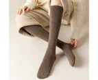 aerkesd 1 Pair Knee High Stockings Thick Stretchy Solid Color Comfortable Keep Warm Soft Autumn Winter Women Long Terry Socks for Daily-One Size Coffee - Coffee